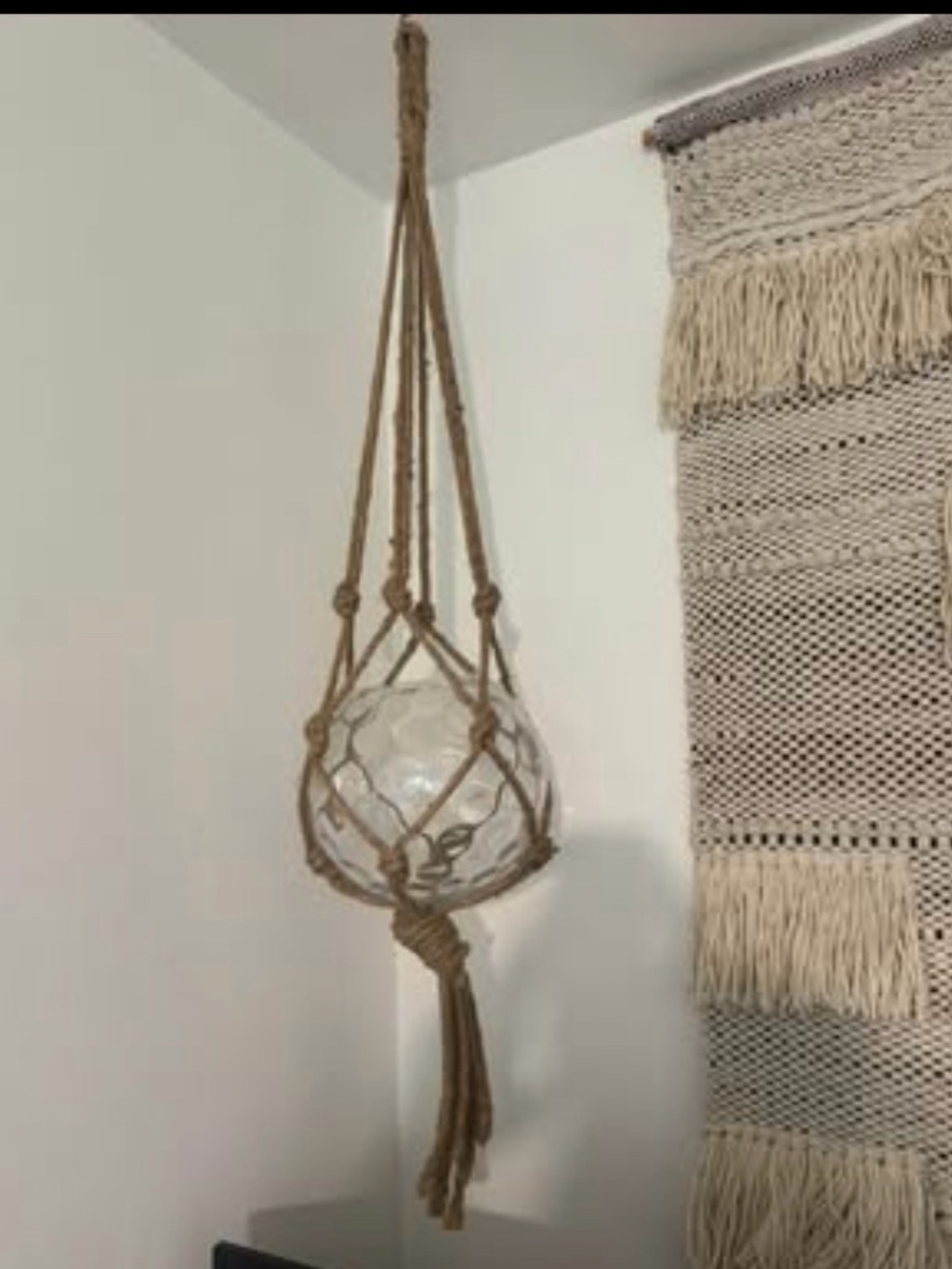 XL glass globe with jute macrame holder